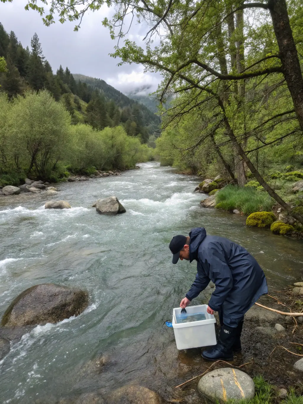 An image of a water quality testing process being conducted on the Besbre River, highlighting the scientific approach to conservation.