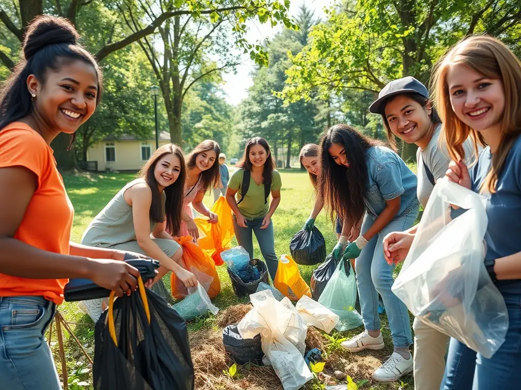 A photograph featuring A.A.P.P.M.A. members and local residents participating in a river cleanup event along the Besbre. The image should emphasize community engagement and the collective effort to protect the river.